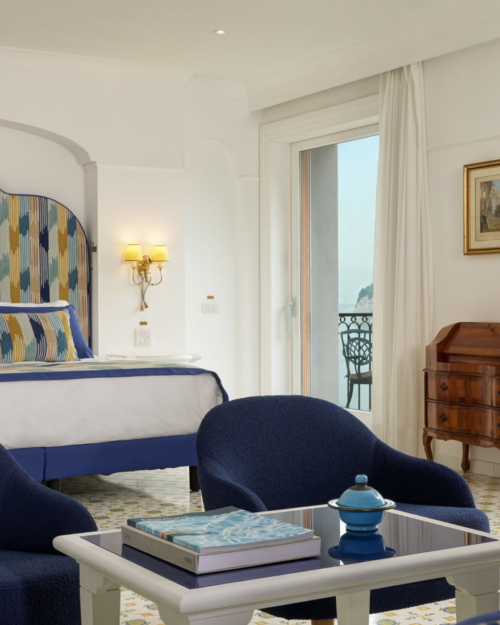 Full view of the Suite with details of the bed and sitting area