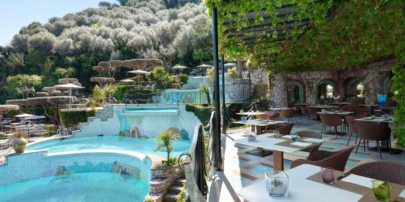 View of the Bar LAgrumeto and the  cascading pools